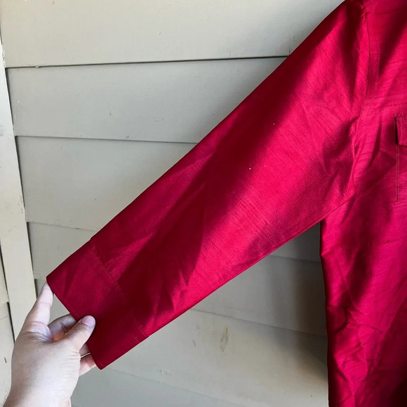 Lauren Ralph Lauren Red Silk Button Down Shirt - Size 4 Holiday Festive Classic - Picture 3 of 5